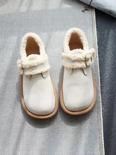 Velcro Warm Wool Flats Casual Suede Shoes for Women