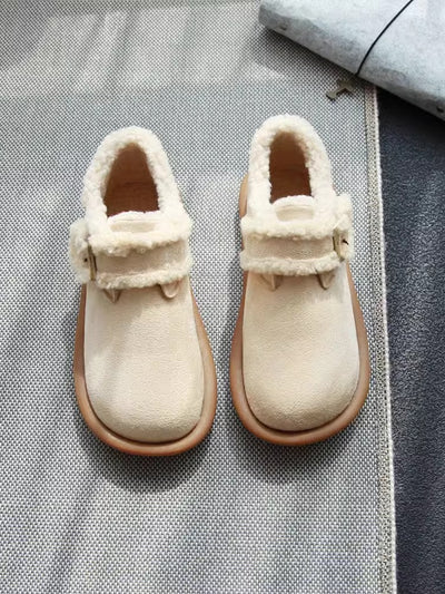 Velcro Warm Wool Flats Casual Suede Shoes for Women
