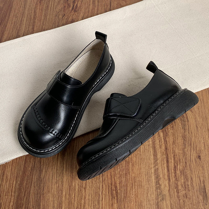 Women Trendy Retro Round Toe Leather Casual Shoes