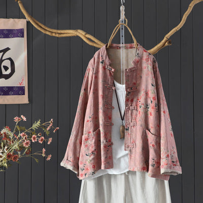 Women Spring Vintage Floral Long Sleeve Cotton Blouse