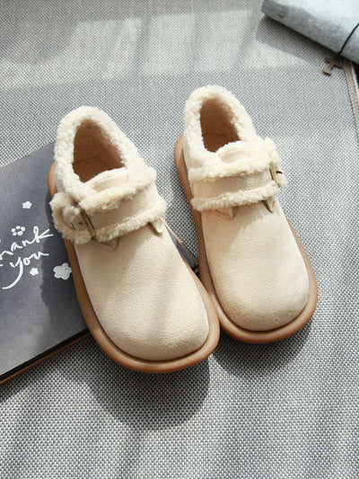 Velcro Warm Wool Flats Casual Suede Shoes for Women
