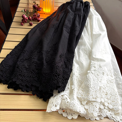 Women Spring Bloom Embroidered Cotton A-Line Skirt