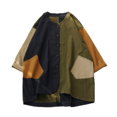 Plus Size Women Retro Color Block Mid-Length Loose Jacket