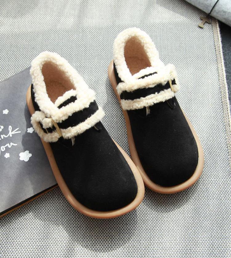 Velcro Warm Wool Flats Casual Suede Shoes for Women