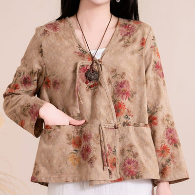 Women Spring Floral Print Cotton Long Sleeve Shirt
