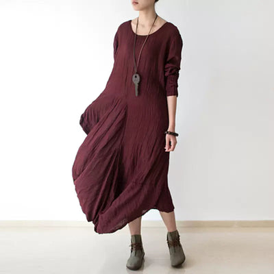Medium Sleeve Linen Vintage Asymmetrical Dress
