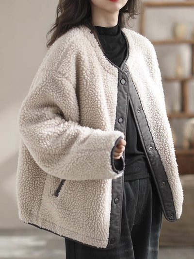 Minimalist Winter Solid Casual Furred Reversible Jacket