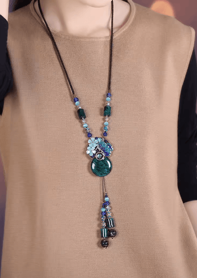 Vintage Cloisonné Retro Colored Turquoise Long Necklace