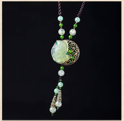 Vintage Hsiuyen Jade Ethnic Style Grape Stone Long Necklace