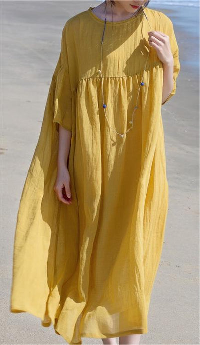 Solid Color Double Layer Cotton and Linen Dress