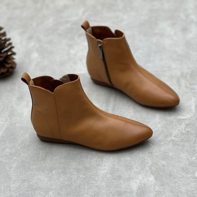 Spring Autumn Minimalist Leather Flat Pointed Toe Ankle Boots