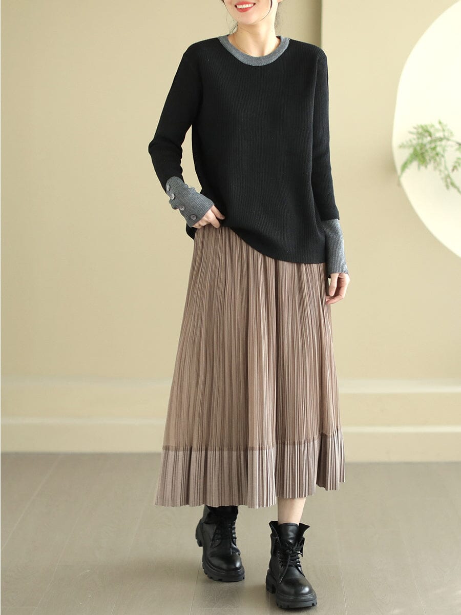 Spring Casual Minimalist Solid Pleated A-Line Skirt
