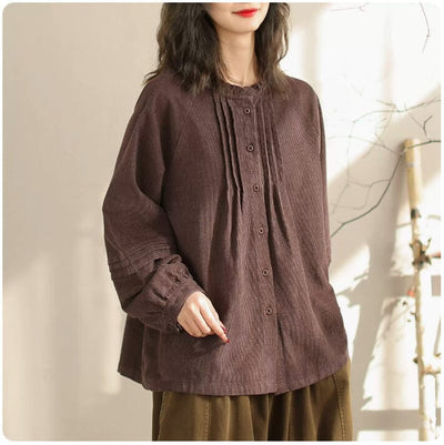 Spring Casual Retro Loose Cotton Blouse Jan 2024 New Arrival Coffee One Size 