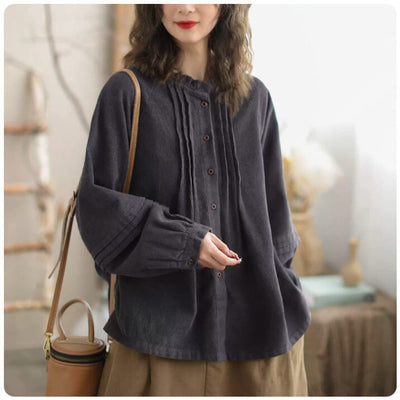 Spring Casual Retro Loose Cotton Blouse Jan 2024 New Arrival Gray One Size 