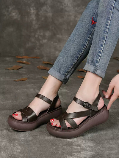 Spring Cross-strap Leather Roman-Style Shoes