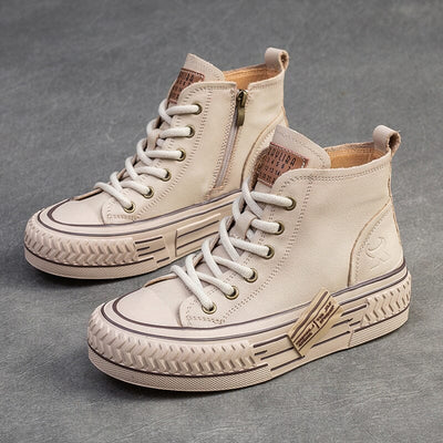 Spring Fashion Leather Casual Ankle Boots Jan 2024 New Arrival Beige 35 