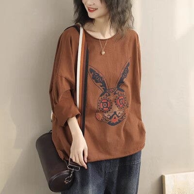 Spring Fashion Loose Casual Cotton Long Sleeve T-Shirt Jan 2024 New Arrival One Size Caramel 