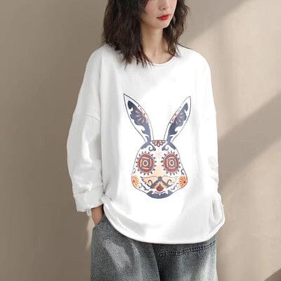 Spring Fashion Loose Casual Cotton Long Sleeve T-Shirt Jan 2024 New Arrival One Size White 