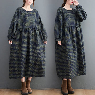 Spring Loose Casual Plaid Dress Plus Size Jan 2024 New Arrival 