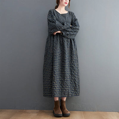 Spring Loose Casual Plaid Dress Plus Size Jan 2024 New Arrival 