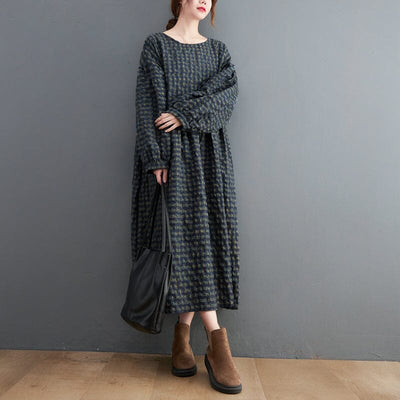 Spring Loose Casual Plaid Dress Plus Size Jan 2024 New Arrival Gray One Size 