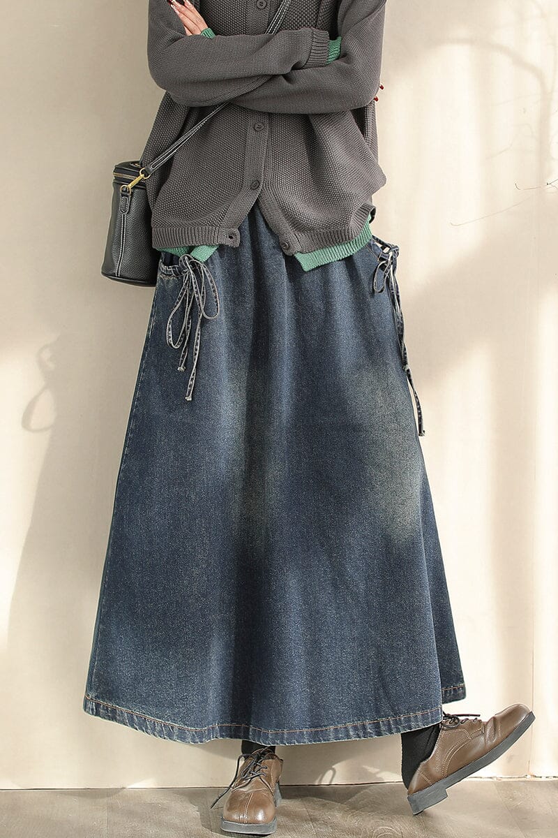 Spring Minimalist Casual A-Line Cotton Denim Skirt