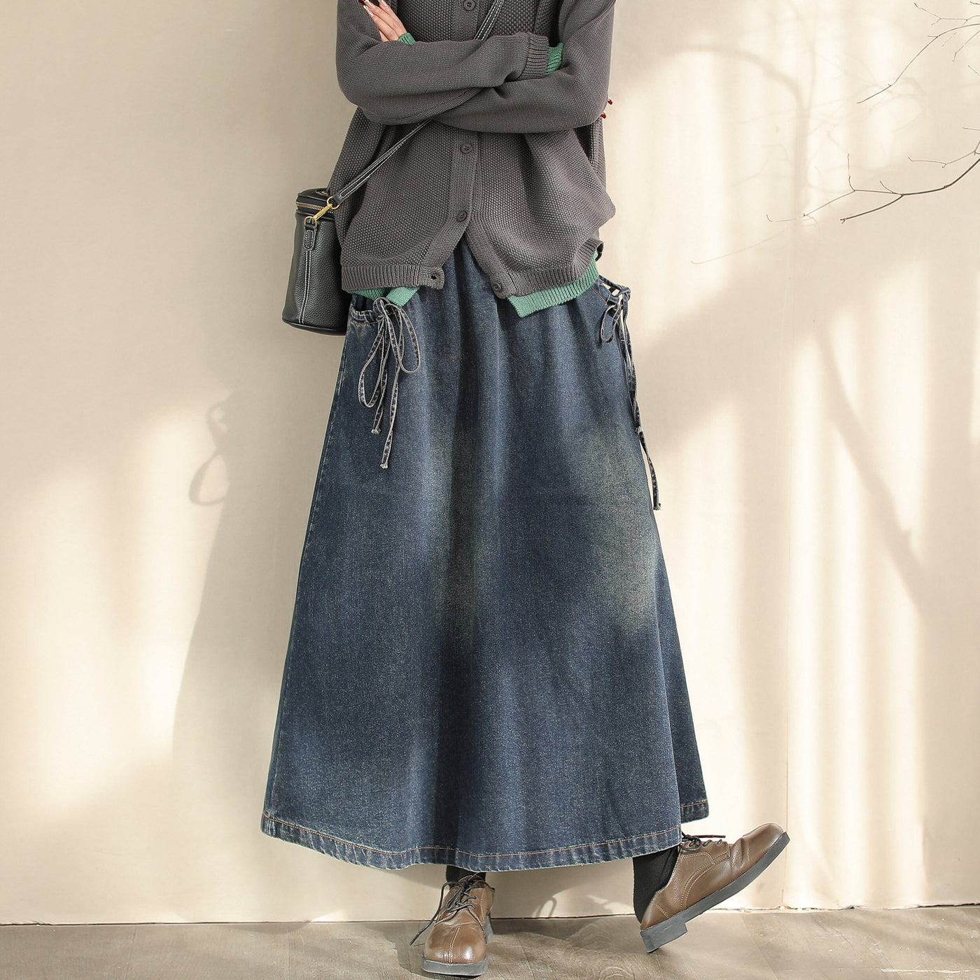 Spring Minimalist Casual A-Line Cotton Denim Skirt
