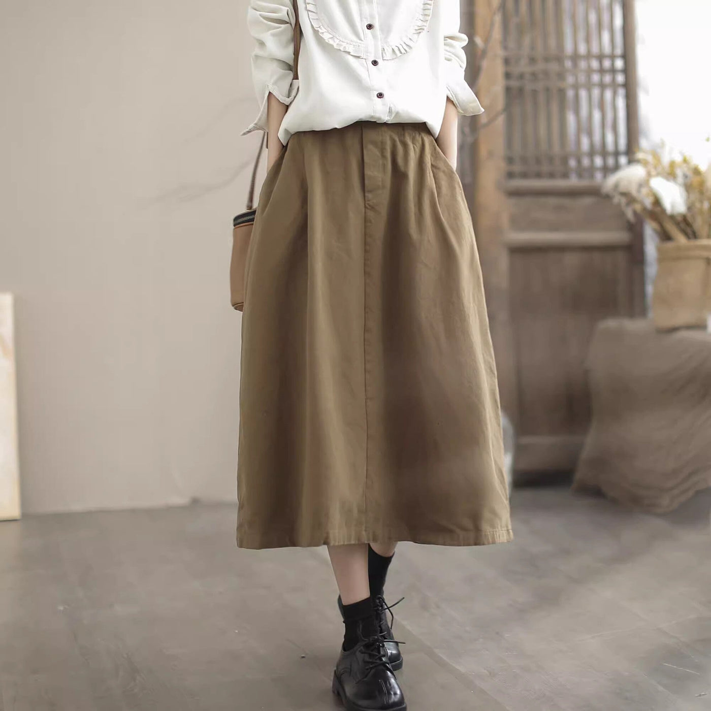 Spring Minimalist Casual Cotton A-Line Skirt