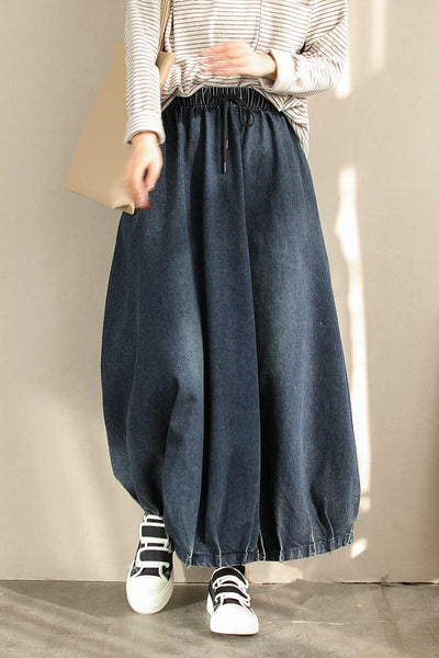 Spring Minimalist Casual Loose Cotton Denim Skirt