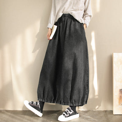 Spring Minimalist Casual Loose Cotton Denim Skirt Jan 2024 New Arrival L Black 