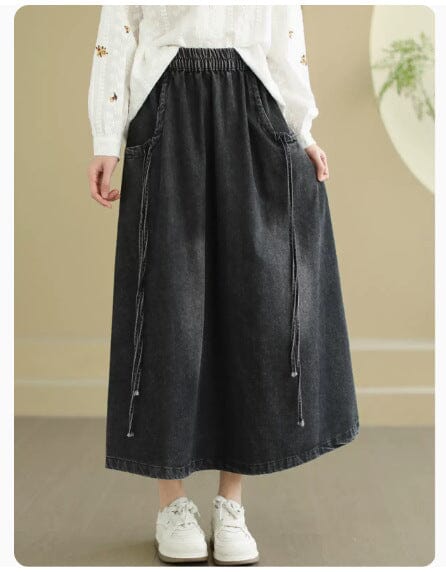 Spring Minimalist Casual Loose Denim Skirt