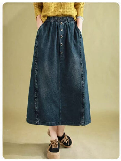 Spring Minimalist Casual Split Denim Skirt
