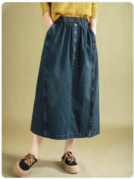 Spring Minimalist Casual Split Denim Skirt