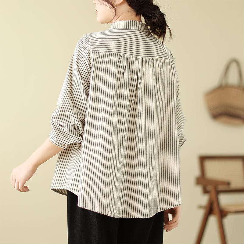 Spring Minimalist Casual Stripe Loose Blouse Jan 2024 New Arrival 