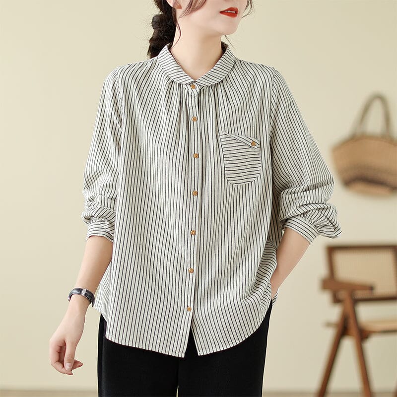 Spring Minimalist Casual Stripe Loose Blouse Jan 2024 New Arrival 