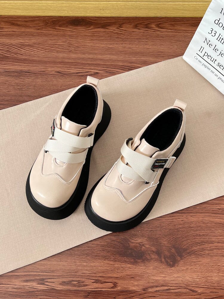 Spring Minimalist Leather Thick Soled Casual Shoes Jan 2024 New Arrival 
