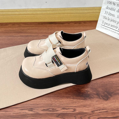 Spring Minimalist Leather Thick Soled Casual Shoes Jan 2024 New Arrival Beige 35 