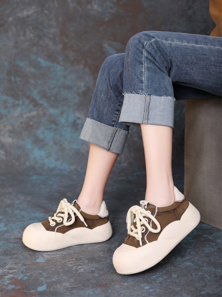 Spring Minimalist Leathier Thick Soled Flat Casual Shoes