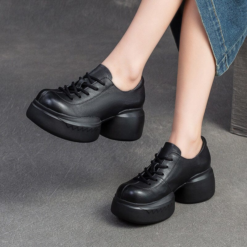 Spring Minimalist Retro Solid Leather Platform Casual Shoes