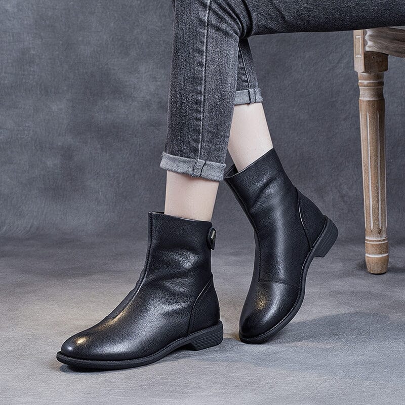 Spring Minimalist Soft Black Leather Boots