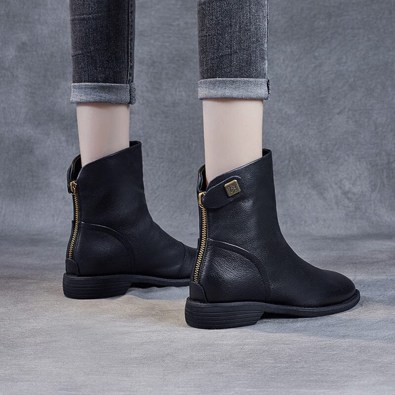 Spring Minimalist Soft Black Leather Boots