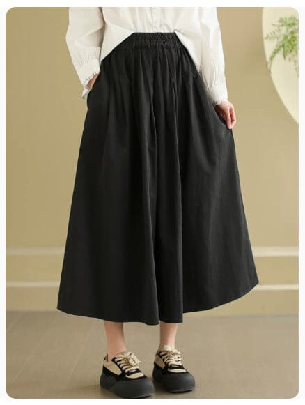 Spring Minimalist Solid A-Line Cotton Casual Skirt