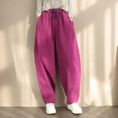 Spring Minimalist Solid Loose Casual Cotton Harem Pants Jan 2024 New Arrival One Size Purple 
