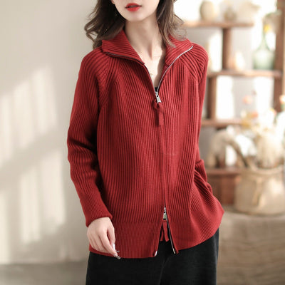 Spring Minimalit Casual Elasitc Cardigan Dec 2023 New Arrival One Size Red 