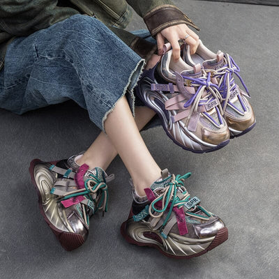 Spring Retro Color Matching Platform Casual Shoes