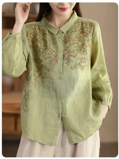 Spring Retro Embroidery Linen Loose Casual Blouse