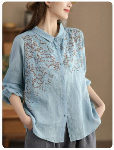 Spring Retro Embroidery Linen Loose Casual Blouse