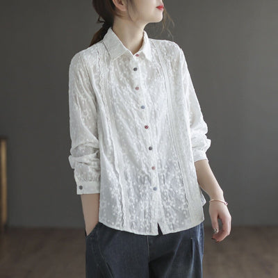 Spring Retro Floral Jacquard Long Sleeve Shirt