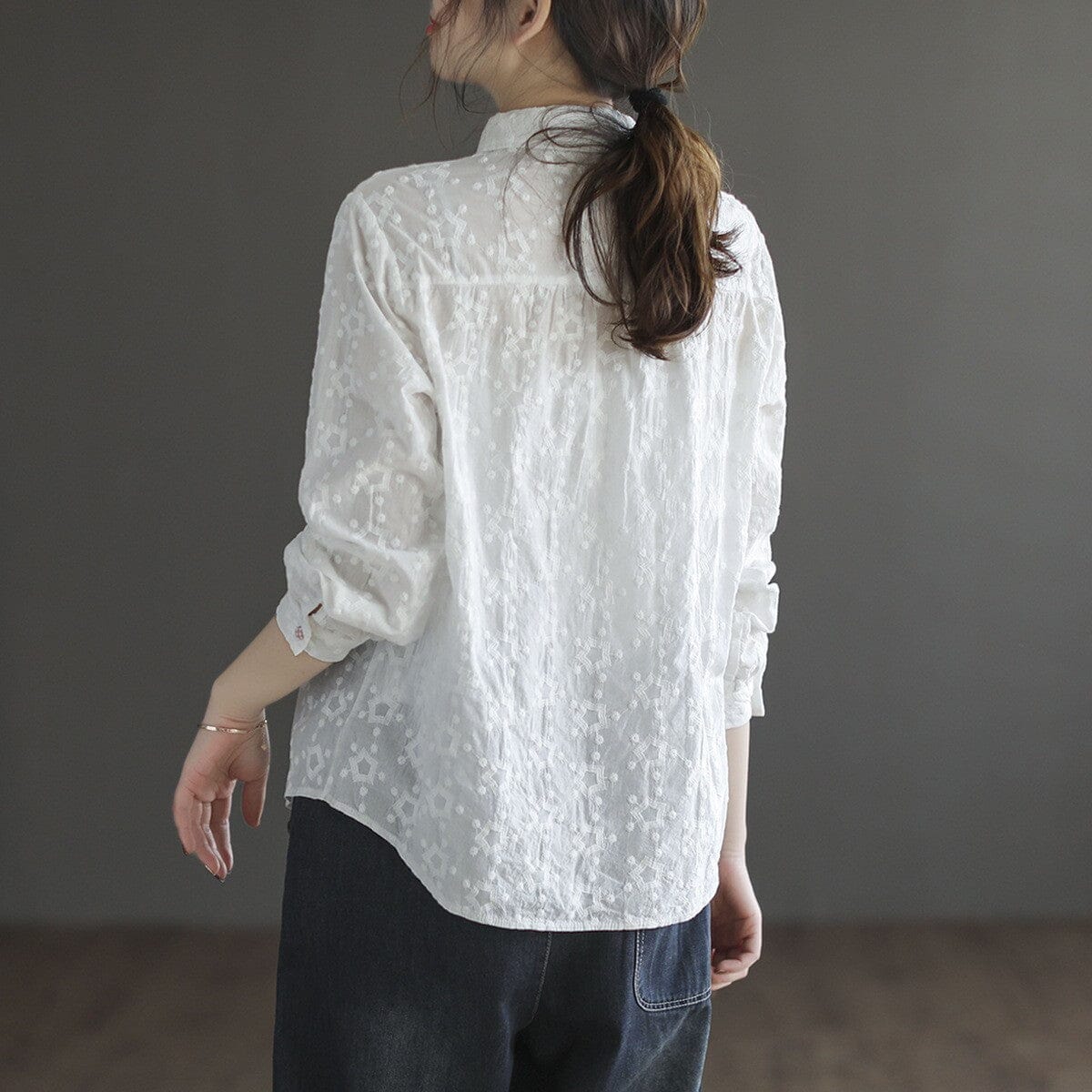 Spring Retro Floral Jacquard Long Sleeve Shirt