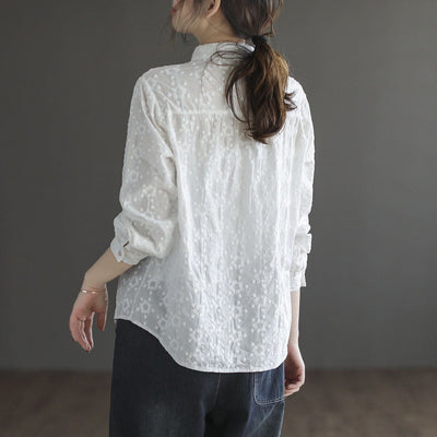 Spring Retro Floral Jacquard Long Sleeve Shirt